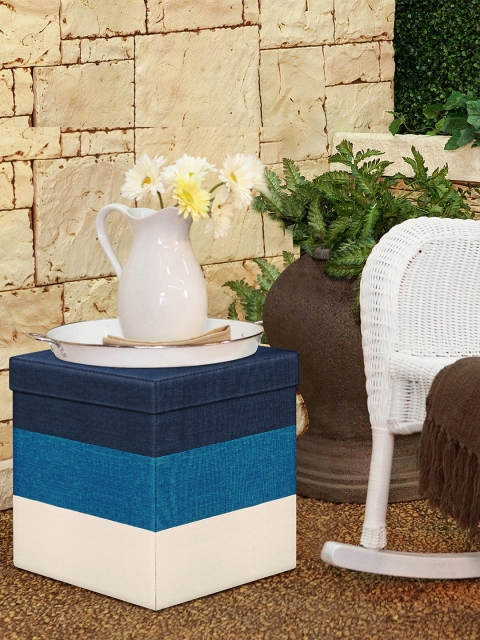 

Story@Home Blue & White Foldable Ottoman Storage Box Cum Stool