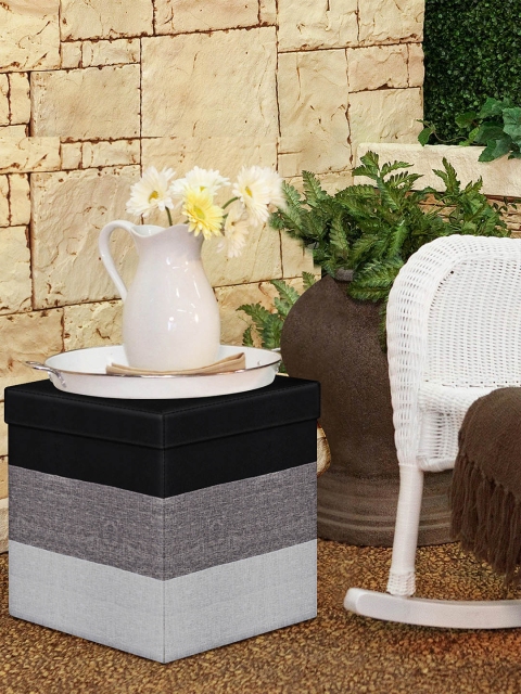 

Story@Home Grey & Black Foldable Ottoman Storage Box Cum Stool