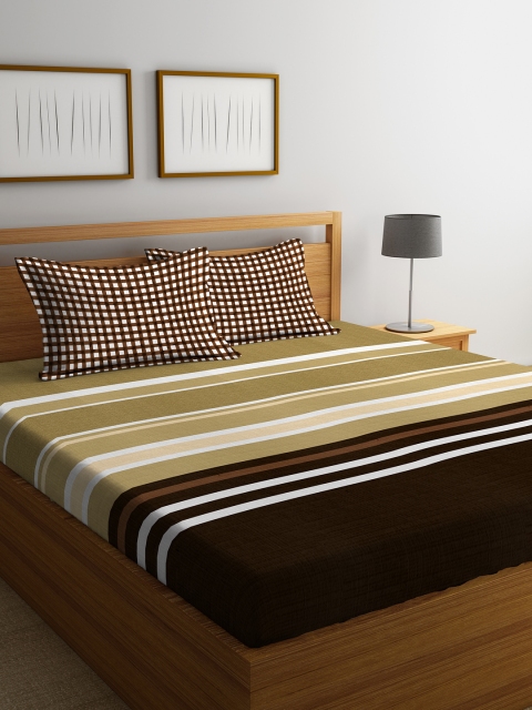 

Portico New York Brown & Off-White Striped Flat 144 TC 1 Double Bedsheet 2 Pillow Covers