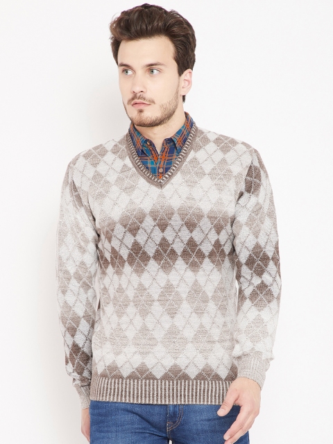 

Pierre Carlo Men White & Brown Self Design Pullover