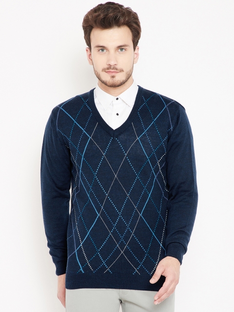 

Pierre Carlo Men Navy Blue Self Design Pullover