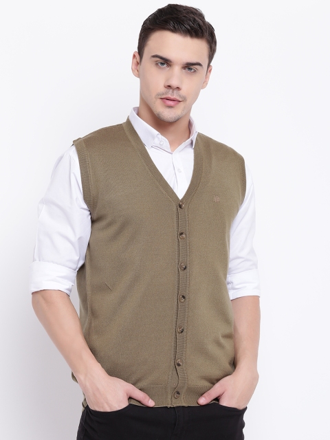 

Pierre Carlo Men Olive Green Solid Cardigan