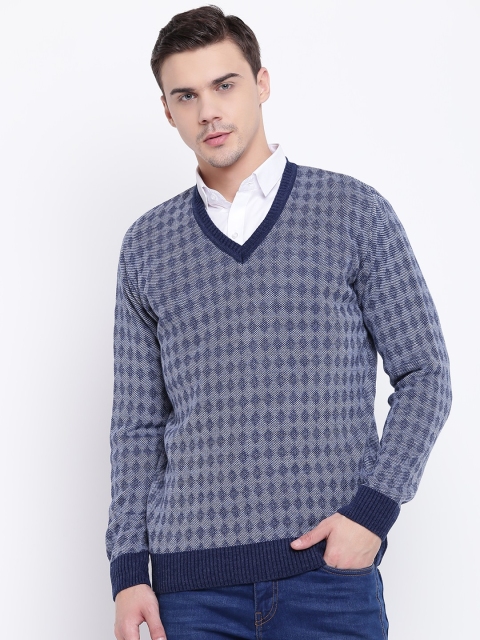 

Pierre Carlo Men Blue & White Self Design Pullover