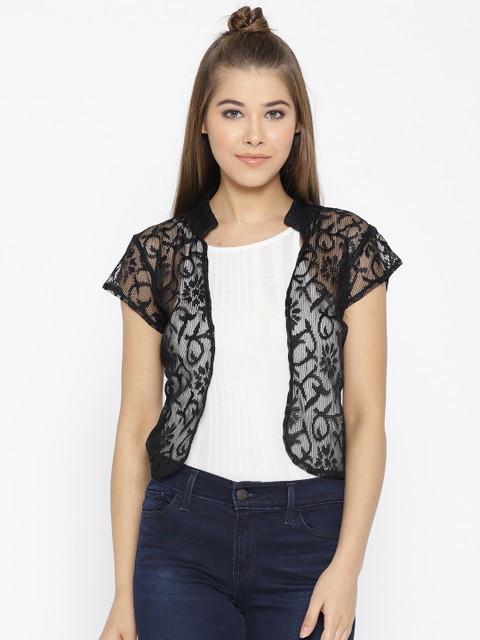 

Cottinfab Black Lace Open Front Shrug