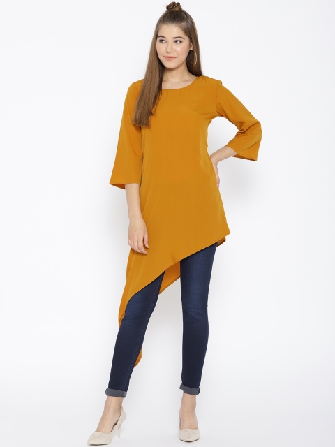 

Cottinfab Women Mustard Yellow Solid Longline A-Line Top