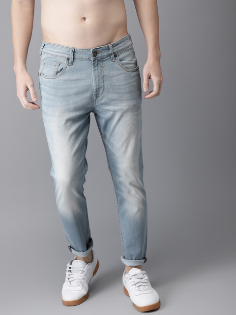 

HERE&NOW Men Blue Slim Tapered Fit Mid-Rise Clean Look Stretchable Cropped Jeans