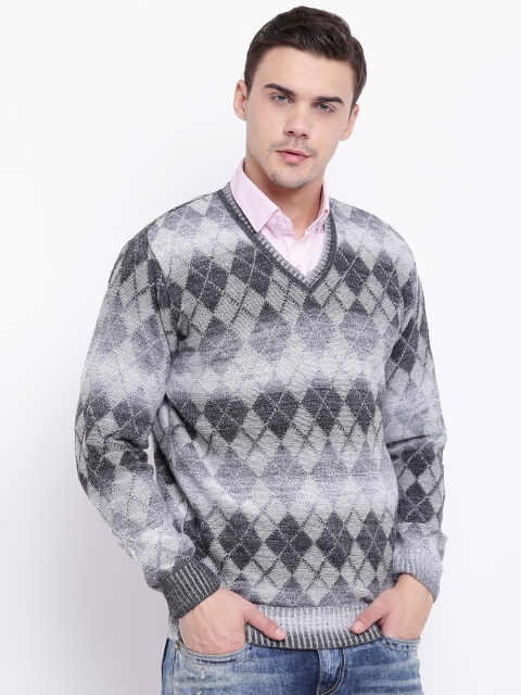 

Pierre Carlo Men Grey & White Argyle Patterned Pullover