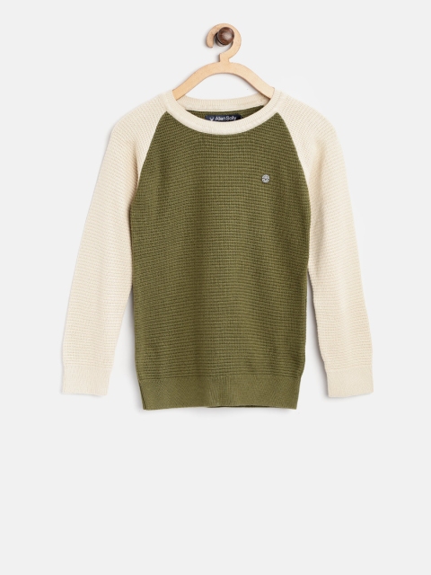 

Allen Solly Junior Boys Olive Green & Cream-Coloured Solid Pullover