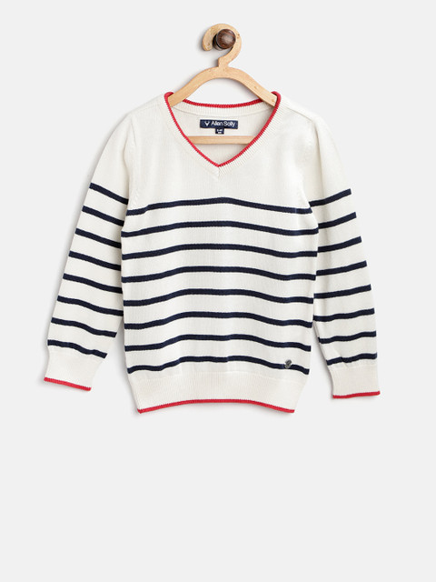 

Allen Solly Junior Boys White & Navy Blue Striped Pullover