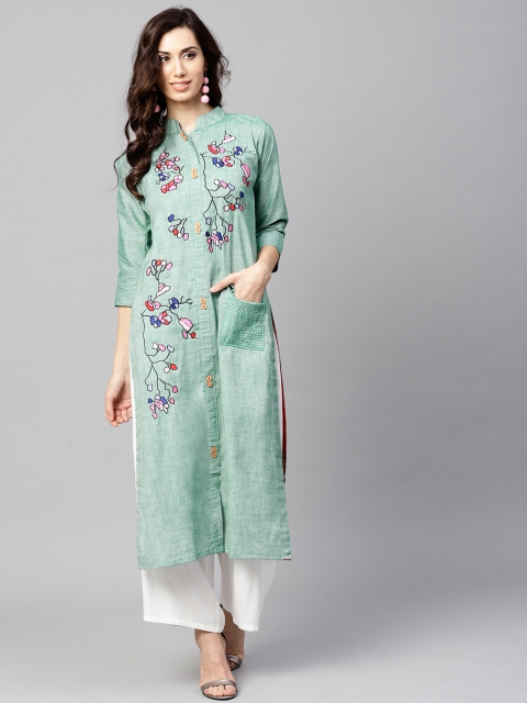 

Yuris Women Green Embroidered Straight Kurta
