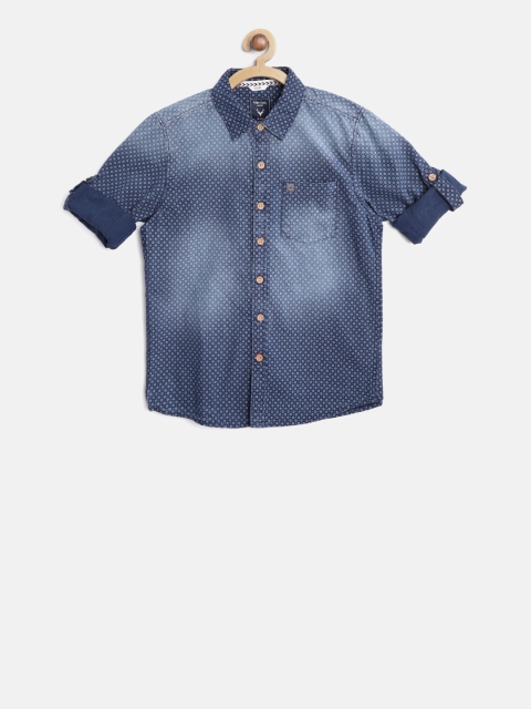 

Allen Solly Junior Boys Navy Blue & Off-White Sport Fit Printed Chambray Shirt