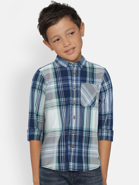 

Allen Solly Junior Boys Navy Blue & Off-White Regular Fit Checked Casual Shirt