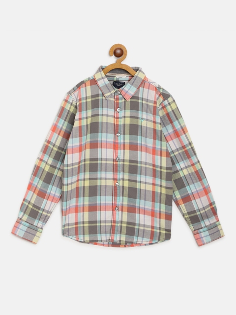 

Allen Solly Junior Boys Grey & Coral Pink Checked Pure Cotton Sport Casual Shirt