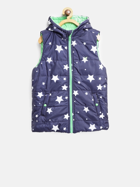 

Allen Solly Junior Boys Navy Blue Printed Hooded Reversible Padded Jacket