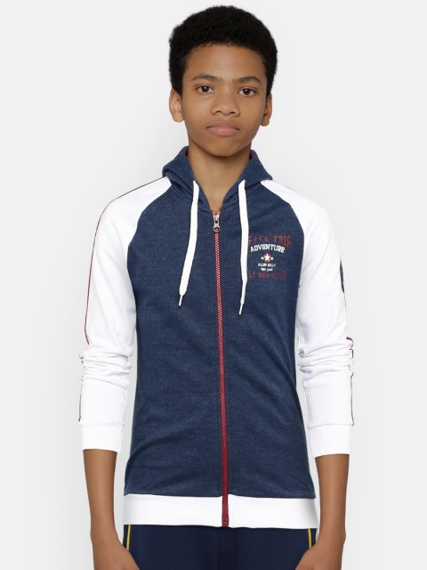 

Allen Solly Junior Boys Navy Blue & White Colourblocked Hooded Sweatshirt