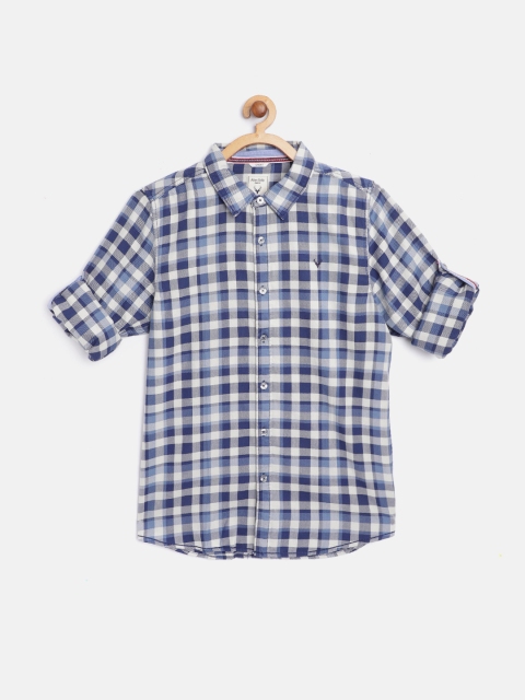

Allen Solly Junior Boys Navy Blue & Off-White Gingham Checked Pure Cotton Casual Shirt