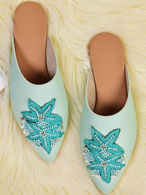 

Street Style Store Women Green Beaded & Sequinned Mules