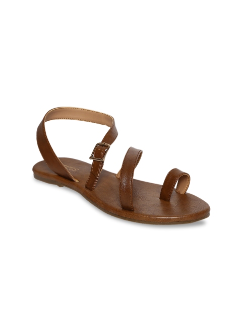

ESTATOS Women Brown Solid Synthetic One Toe Flats