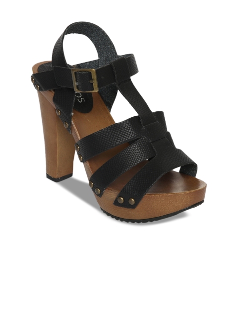 

ESTATOS Women Black Solid Leather Sandals