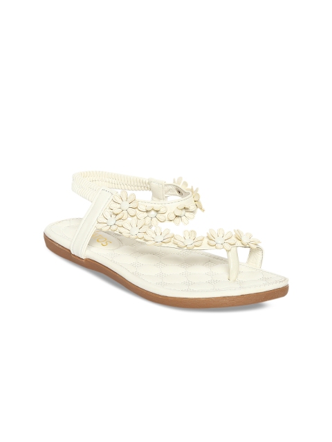 

ESTATOS Women White Woven Design Synthetic Open Toe Flats
