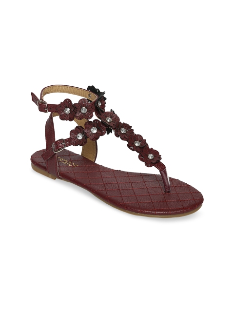 

ESTATOS Women Maroon Embellished T-Strap Flats