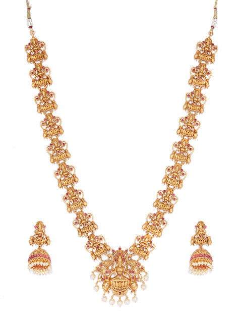

Spargz Gold-Plated Embellished Laxmi Temple Jewellery Set
