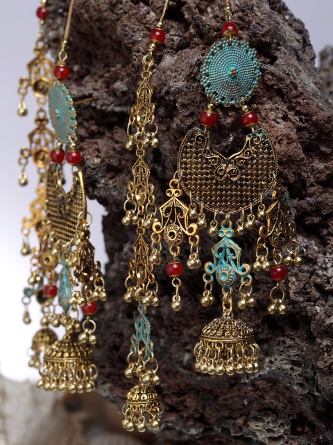

DIVA WALK Gold-Plated & Blue Handcrafted Contemporary Jhumkas