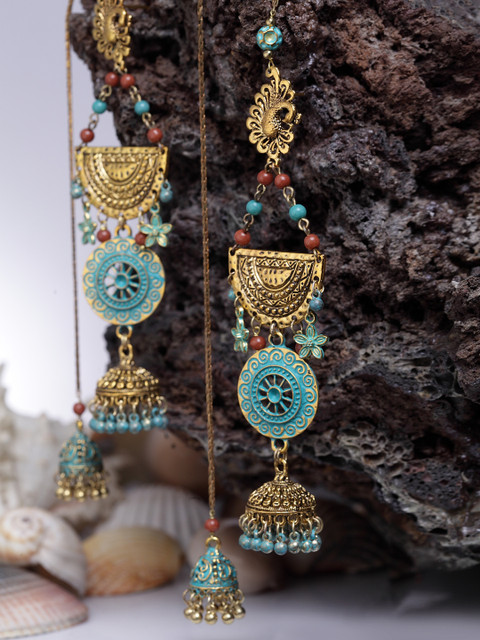 

DIVA WALK Gold-Plated & Blue Handcrafted Dome Shaped Jhumkas