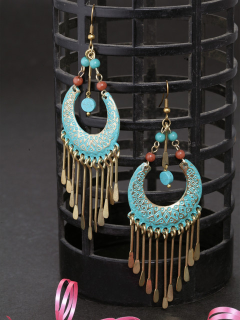 

DIVA WALK Women Blue Gold-Plated Contemporary Drop Earings