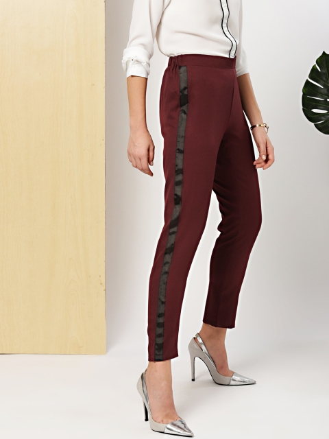 

her by invictus Women Maroon Slim Fit Solid Regular Trousers