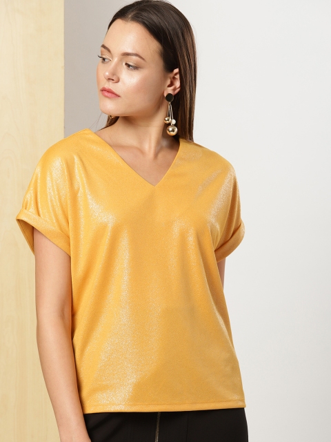 

her by invictus Women Mustard Yellow Solid Boxy Top