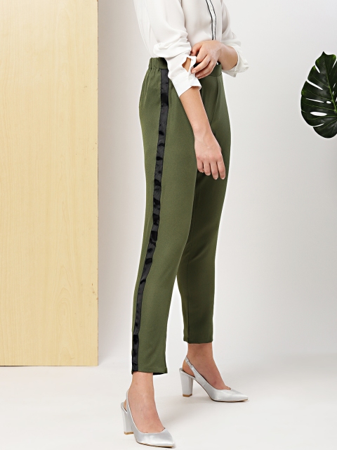 

her by invictus Women Olive Green Regular Fit Solid Regular Trousers