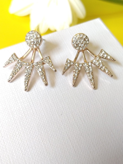 

OOMPH Rose Gold-Plated CZ Stone-Studded Ear Jackets