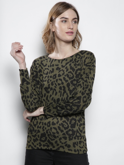 

DOROTHY PERKINS Women Olive Green & Black Printed Pullover
