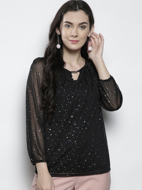 

DOROTHY PERKINS Women Black Sequinned Top