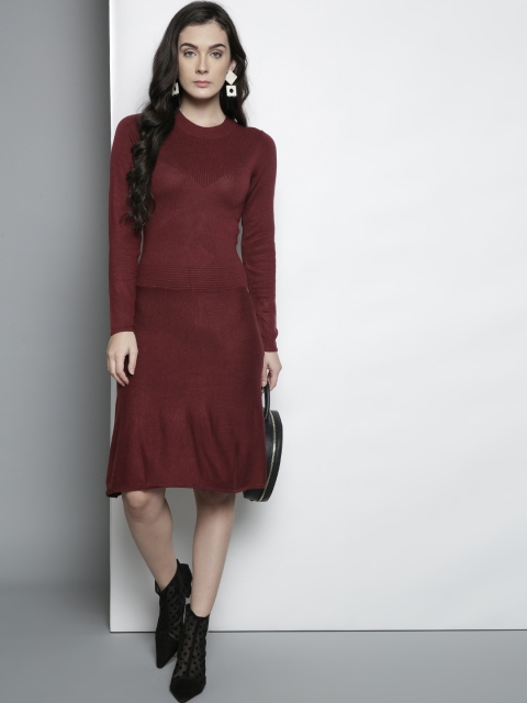 

DOROTHY PERKINS Women Burgundy Solid A-Line Jumper Dress