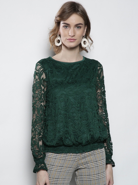 

DOROTHY PERKINS Women Green Lace Blouson Top