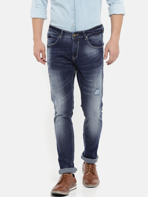 

SPYKAR Men Navy Blue Slim Fit Low-Rise Mildly Distressed Stretchable Jeans