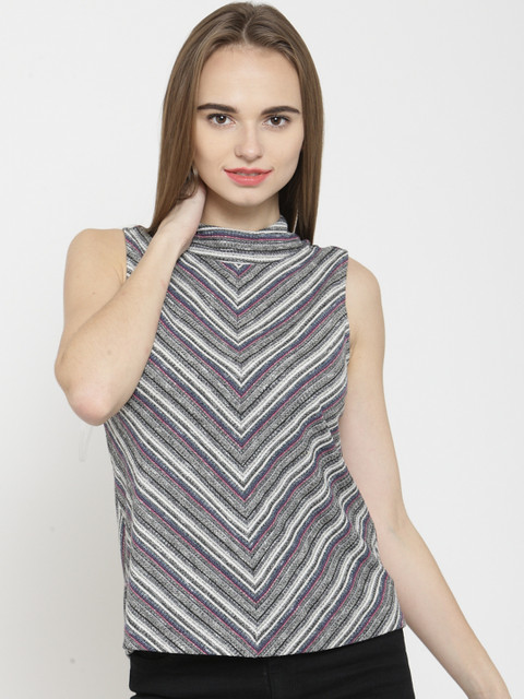 

Latin Quarters Women Grey Striped Top