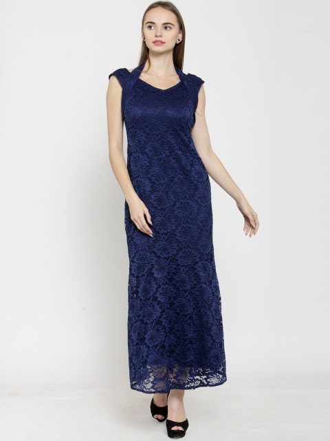 

Latin Quarters Women Navy Blue Self Design Maxi Dress