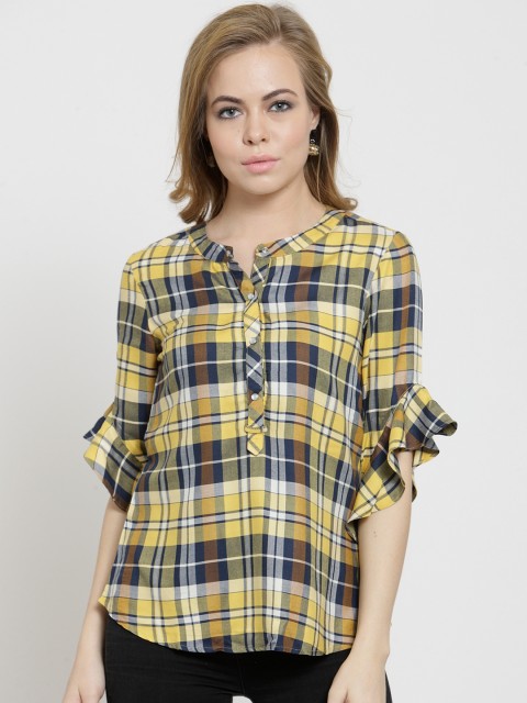 

Latin Quarters Women Yellow Checked A-Line Top