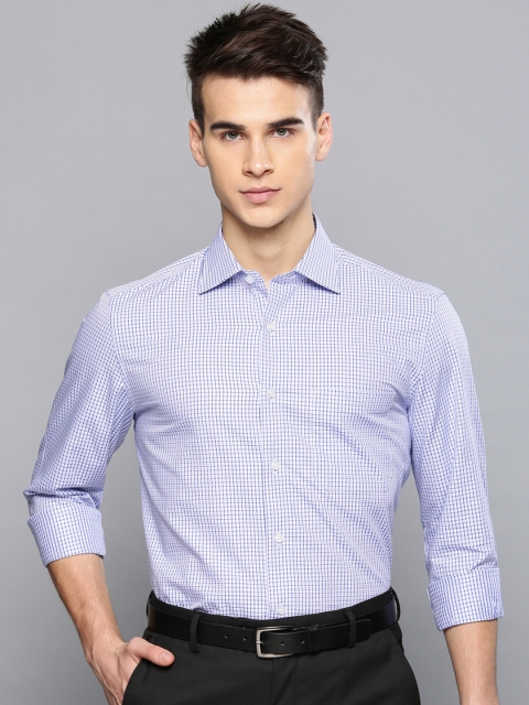 

Louis Philippe Men White & Blue Classic Regular Fit Checked Formal Shirt