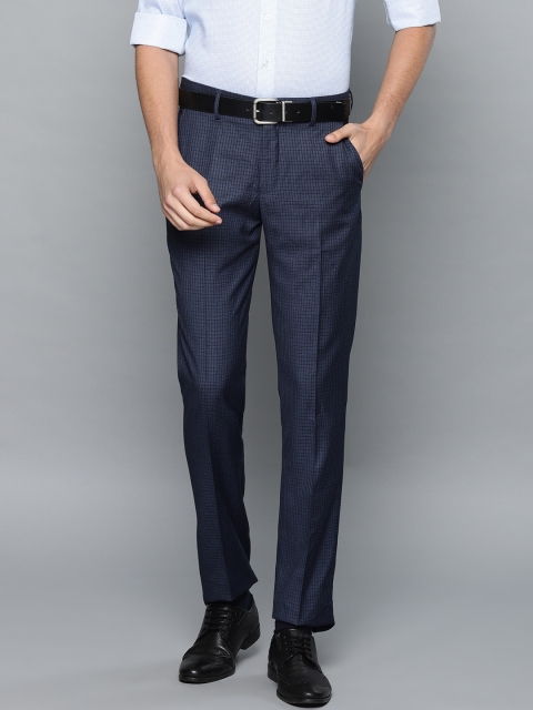 

Louis Philippe Men Blue Slim Fit Checked Regular Trousers