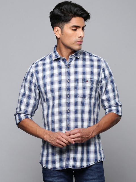 

Louis Philippe Jeans Men Blue & White Slim Fit Checked Casual Shirt