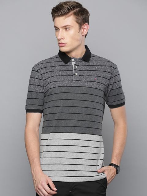 

Louis Philippe Sport Men Grey Striped Polo Collar T-shirt