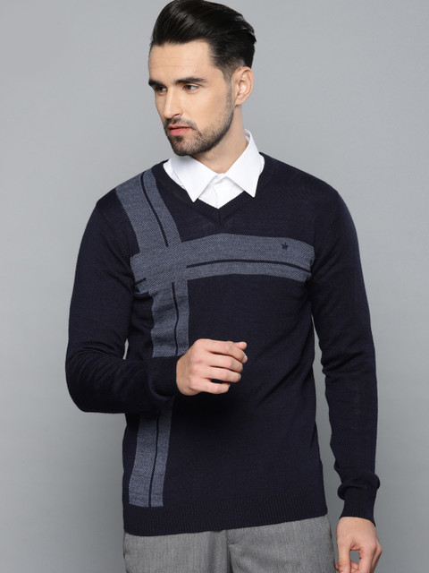

Louis Philippe Men Navy Blue Solid Pullover