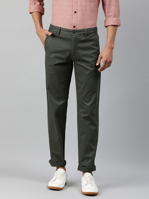 

Louis Philippe Sport Men Olive Green Slim Fit Self Design Regular Trousers