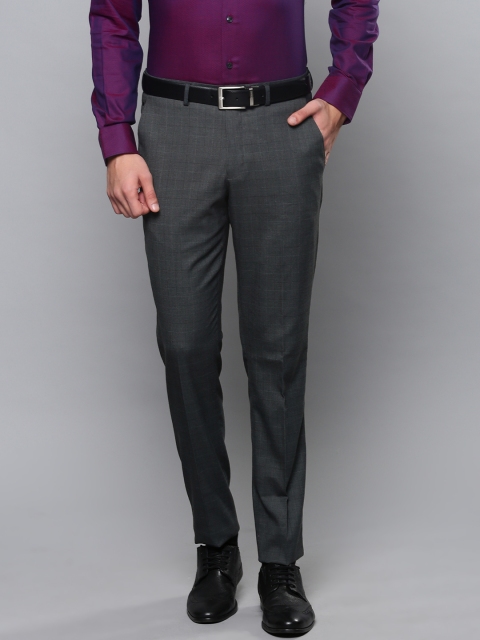 

Louis Philippe Men Charcoal Grey Slim Fit Checked Formal Trousers