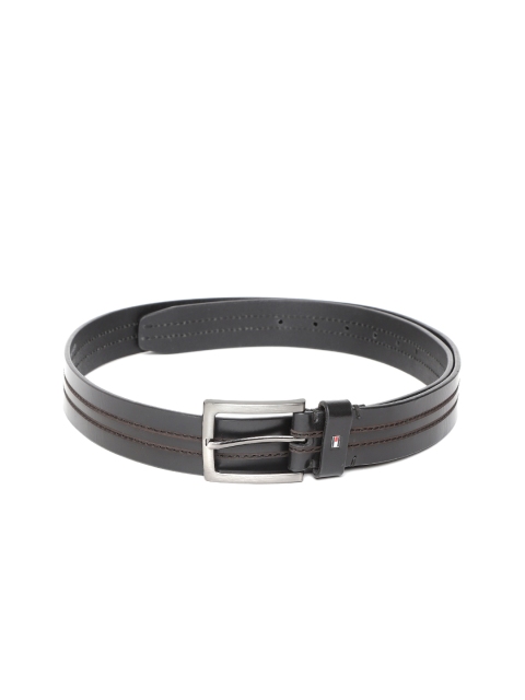 

Tommy Hilfiger Men Black Striped Leather Belt