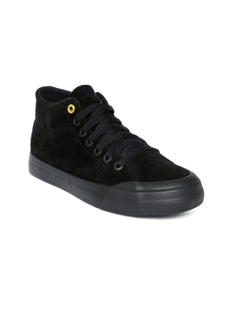 

DC Women Black Solid Suede Mid-Top Sneakers
